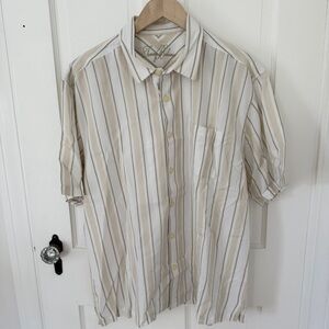 Tommy Bahama Tan / White Striped Short Sleeve Button Up Shirt Size XL